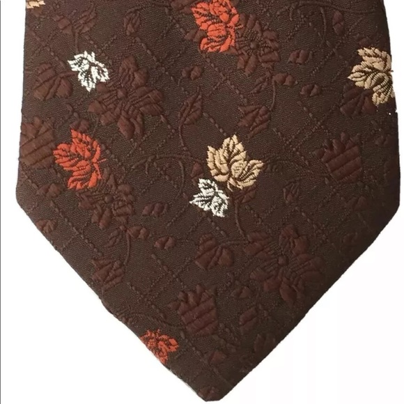Vintage Oleg Cassini Brown Men Neck Tie Floral As Is - Picture 4 of 11